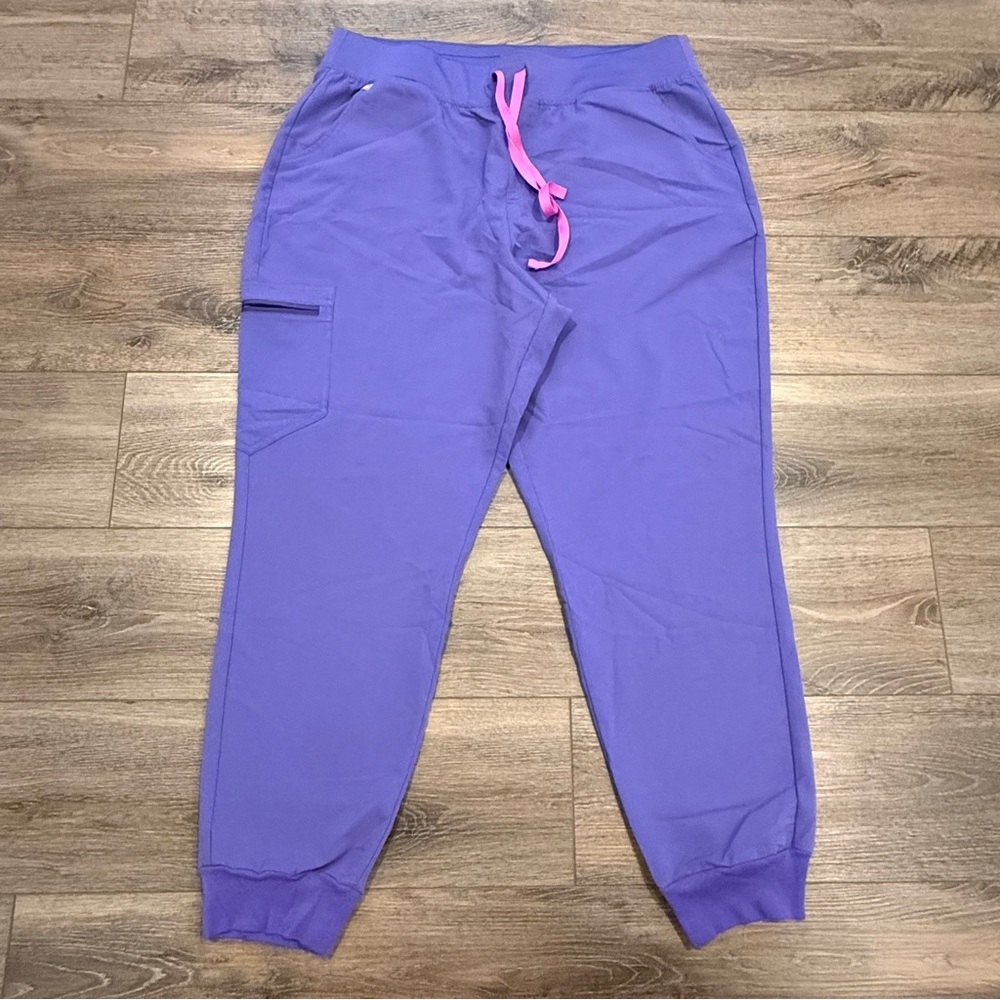 Figs Purple Scrub Joggers with Pink Drawstring